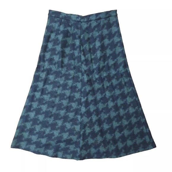Free People Dresses & Skirts - VTG Free People Houndstooth Wool Blend A-Line Midi Skirt Blue Sz 5 Made in USA